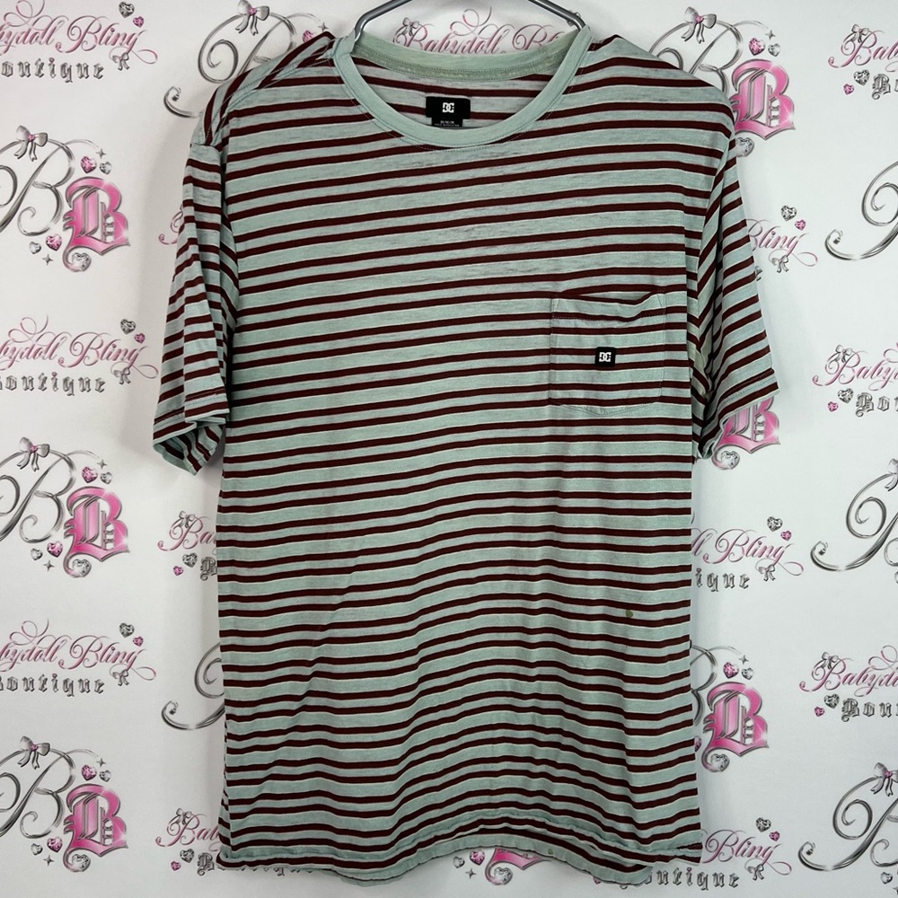 DC tshirt shirt Short Sleeve Striped Tee - Maroon and Light blue Gray
